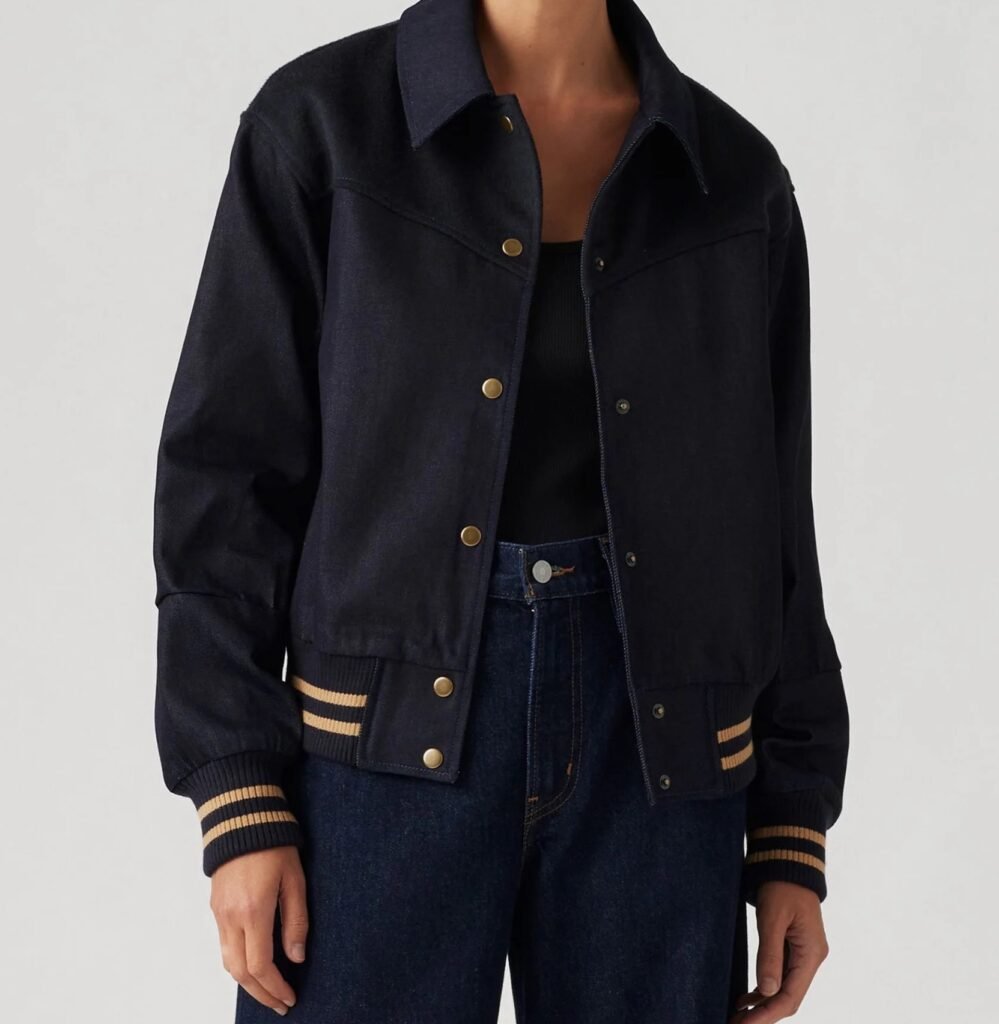 dark wash denim varsity jacket levis spring 2025