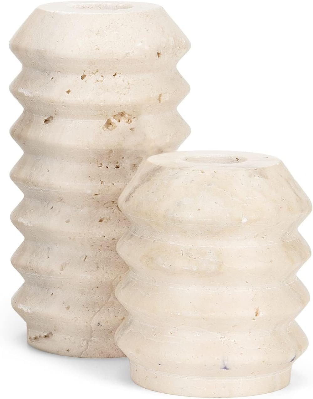 Natural travertine stone candle holders with neutral tones