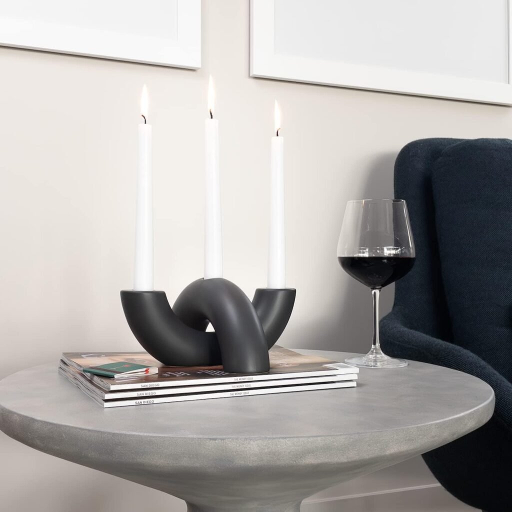 Minimalist geometric ceramic candle holder set