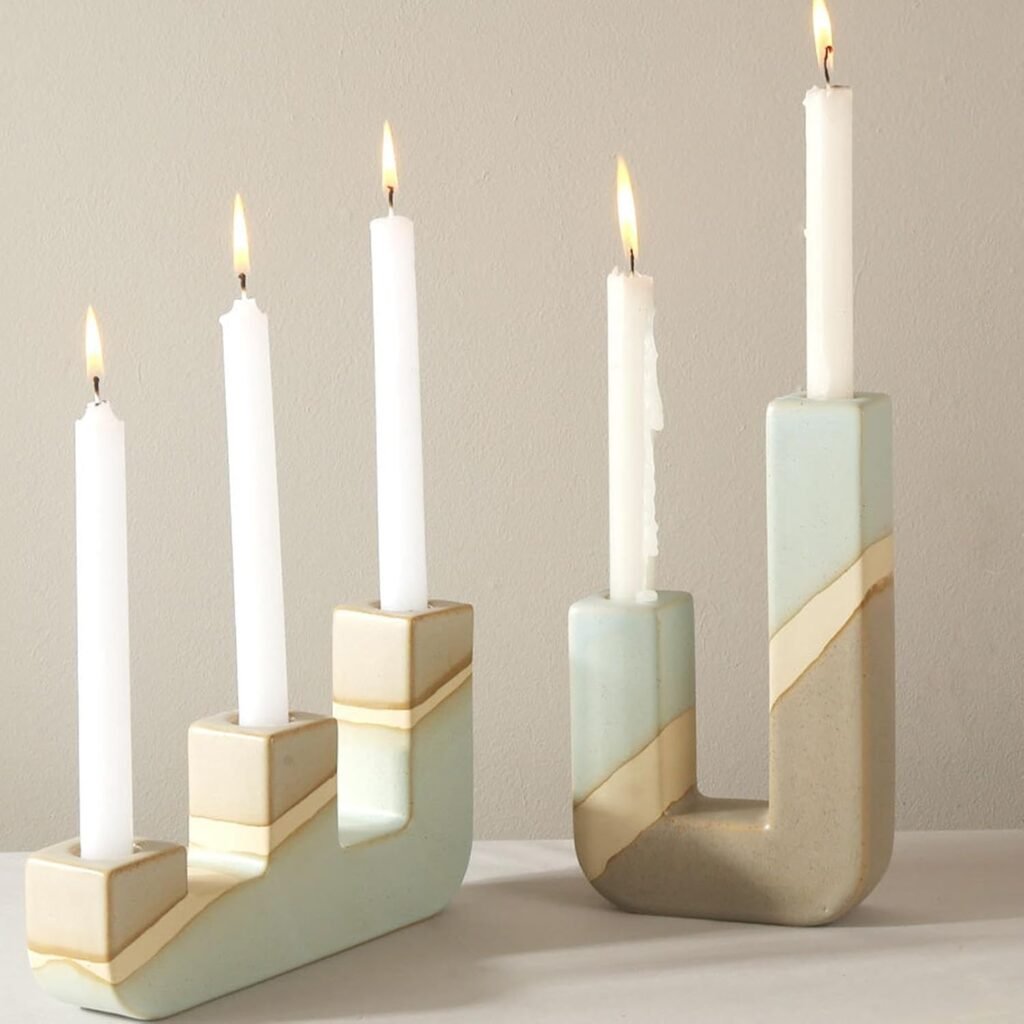 Colorful abstract modern candle holders in organic shapes