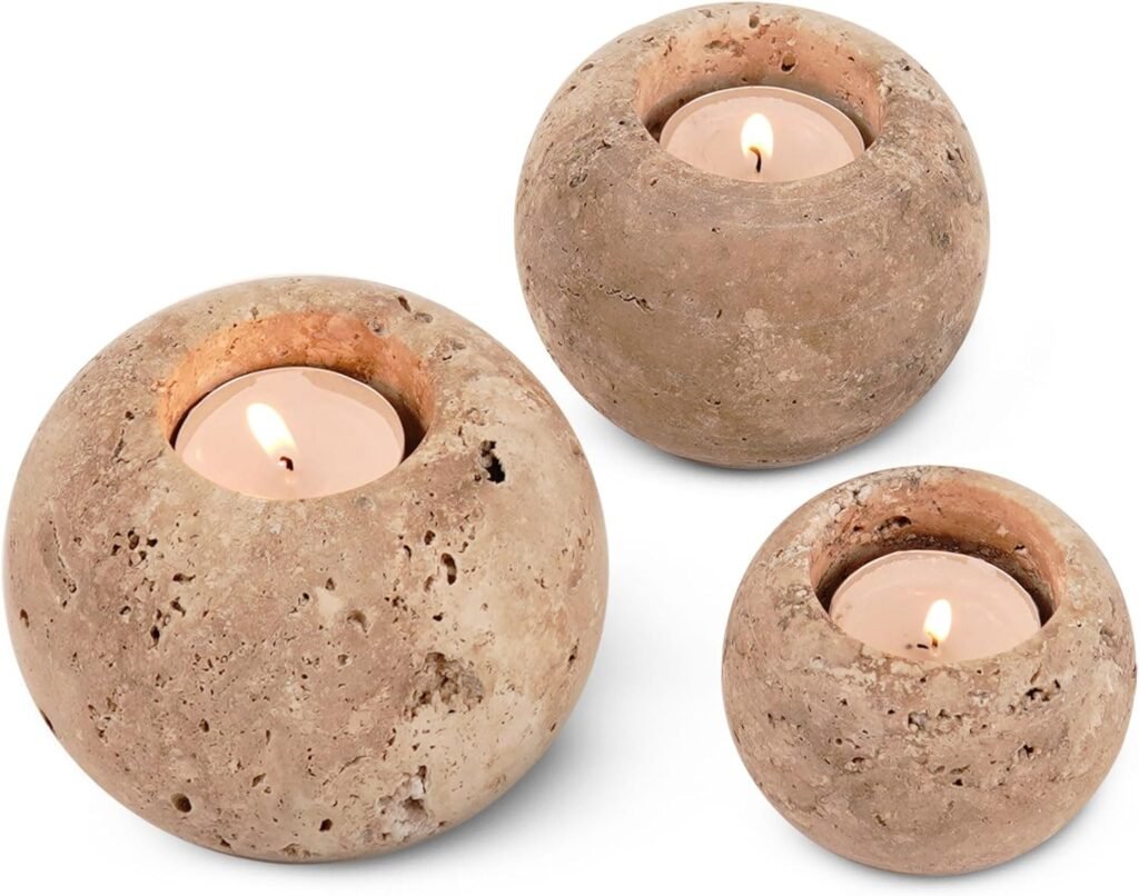 Rustic travertine stone tealight candle holder