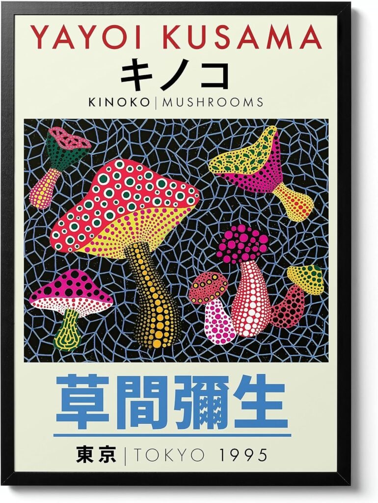 Japanese modern wall art Yayoi Kusama mushrooms print 2025