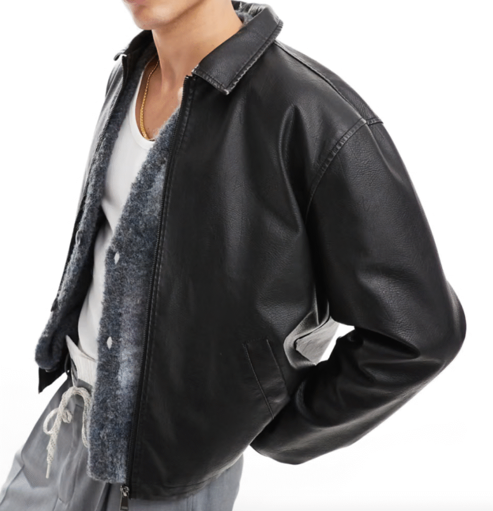 vintage black faux leather harrington jacket spring lightweight