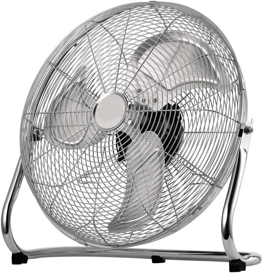 Stylish fans UK , Industrial-style chrome fan with classic metal cage.