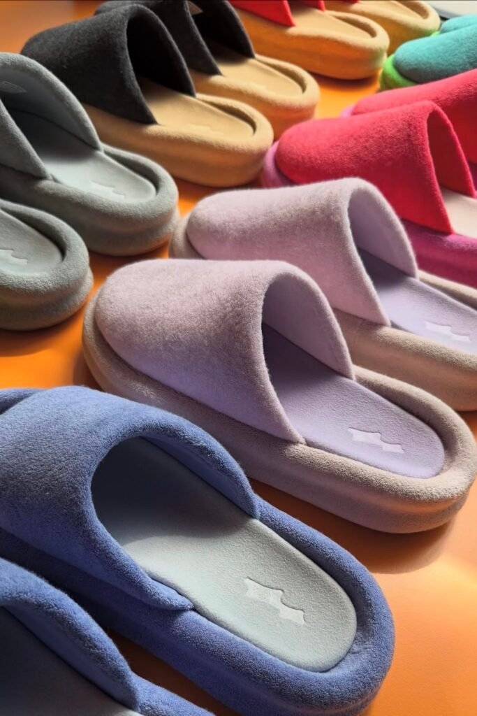 The most Instagrammable slippers of the year? Skylrk’s fuzzy slide collection mixes loungewear comfort with bold styling.