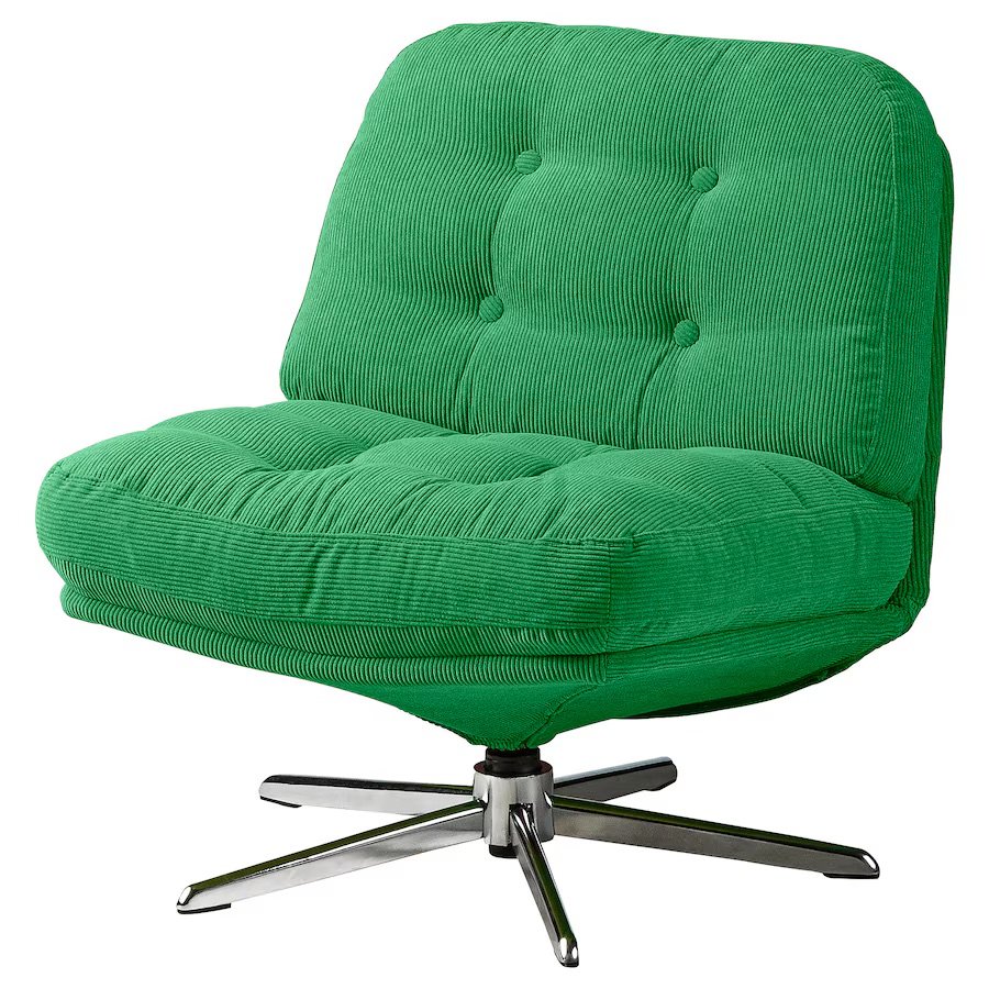 The IKEA DYVLINGE chair brings Bottega Green vibes to your space without the designer price. Its compact shape, swivel base, and velvety finish make it a playful but functional choice. While it’s not an affiliate link, this still ranks among the best affordable accent chairs out there. Adds a subtle splash of color while staying chic. Ideal for creative spaces, studios, or apartments needing a statement without commitment.