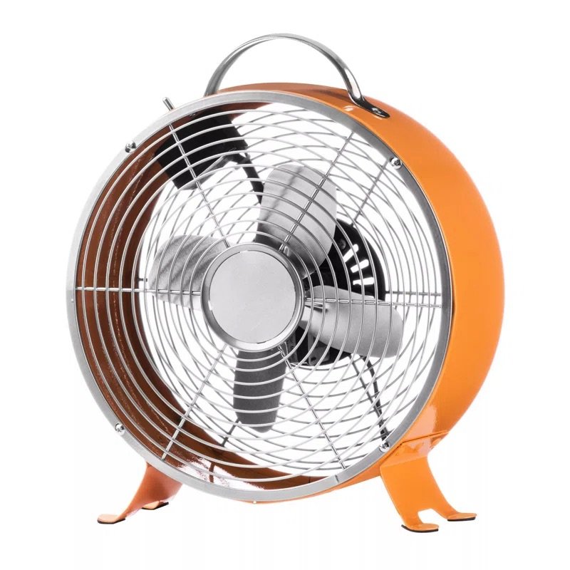 Retro colourful desk fan with pop-art inspired design.
