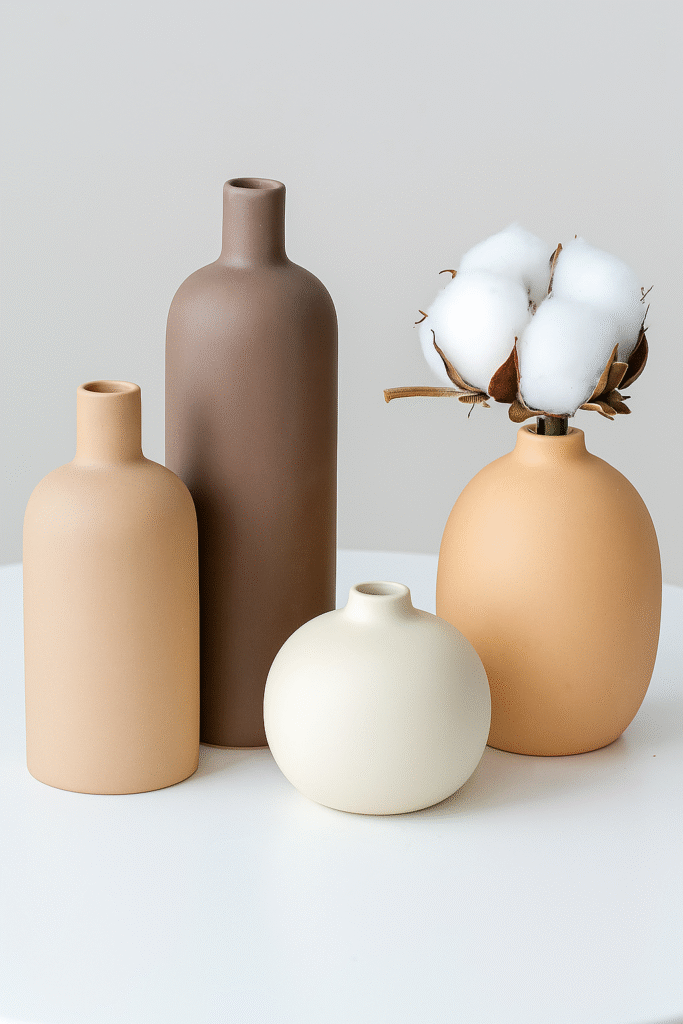 These brown-toned ceramic vases add subtle earthiness to shelving or tabletops. Ideal for styling with dried florals or on their own.