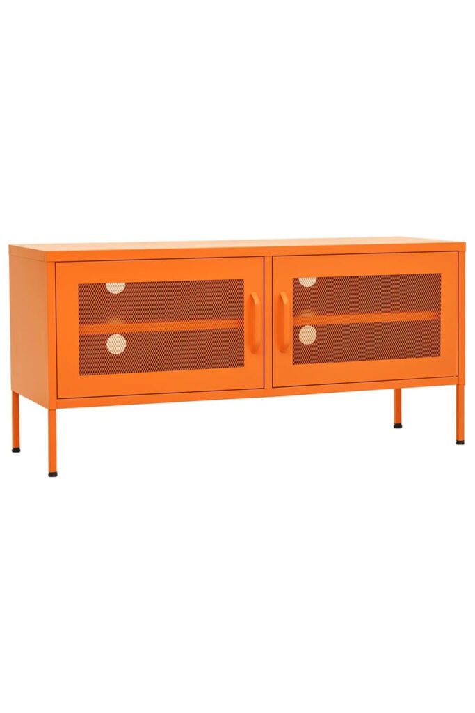 Bright orange metal mesh sideboard with double doors