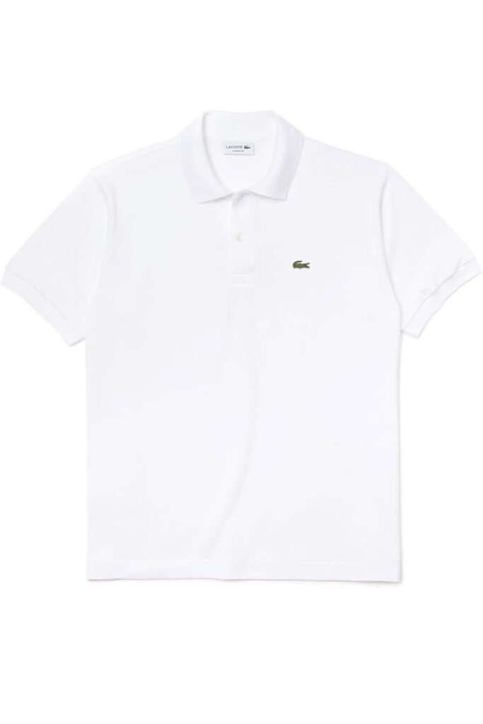 wimbledon style White Lacoste polo shirt with green crocodile logo